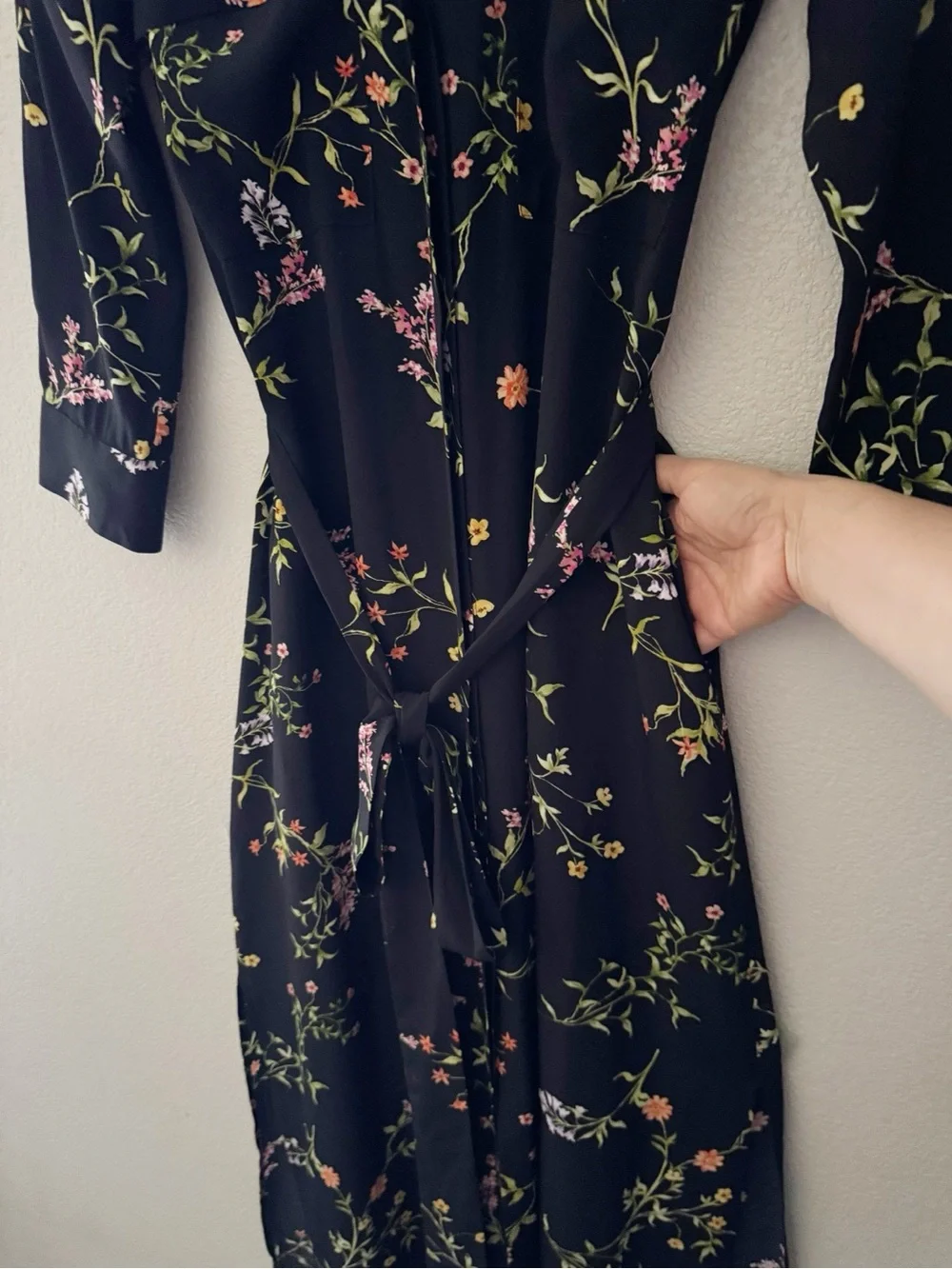 L'agence Cameron Silk Crepe Maxi Shirt Dress Large Black Floral Feminine - Picture 7 of 10